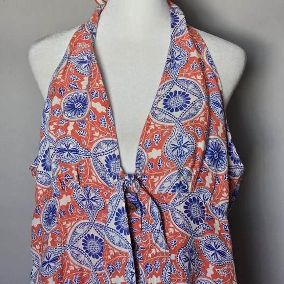 Anthropologie Maeve Linen Halter Mini Dress Colorful Size LP - Picture 7 of 12